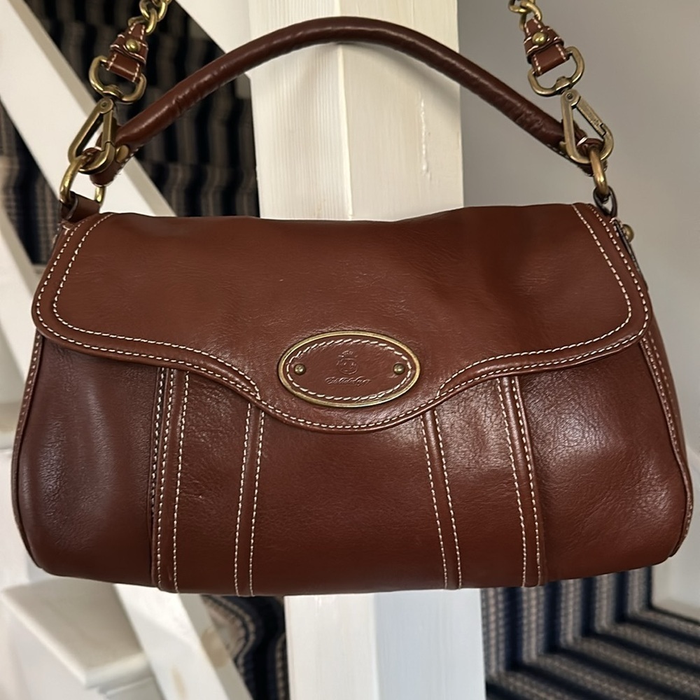TALBOTS Classic Brown Leather Handbag with Detachable Shoulder Strap